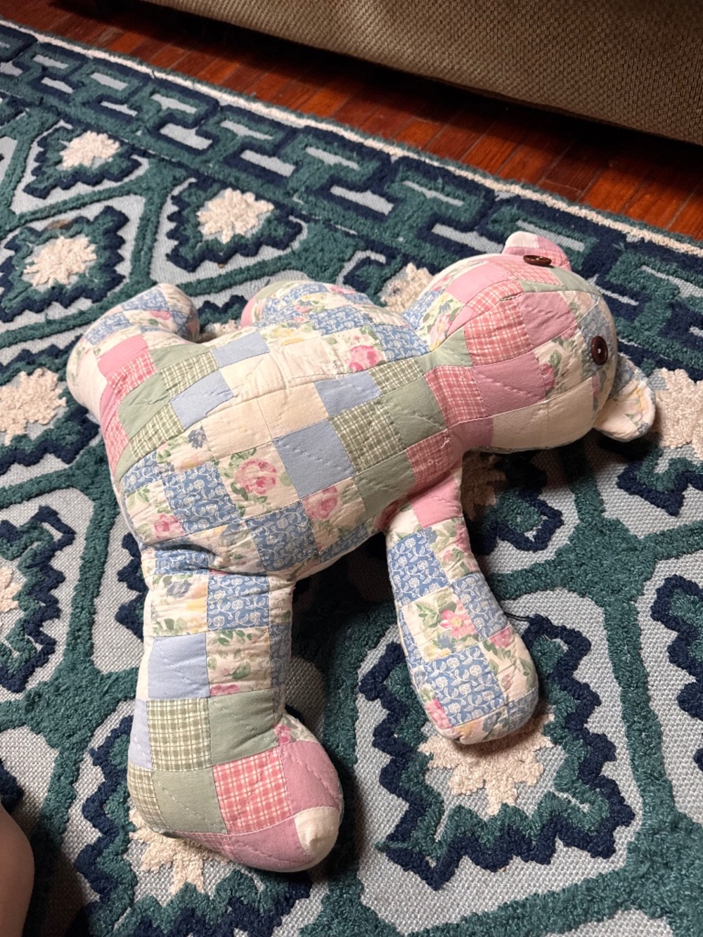 24 inch patchwork teddy bear quilt excellent  quilted patchwork bear in pink and